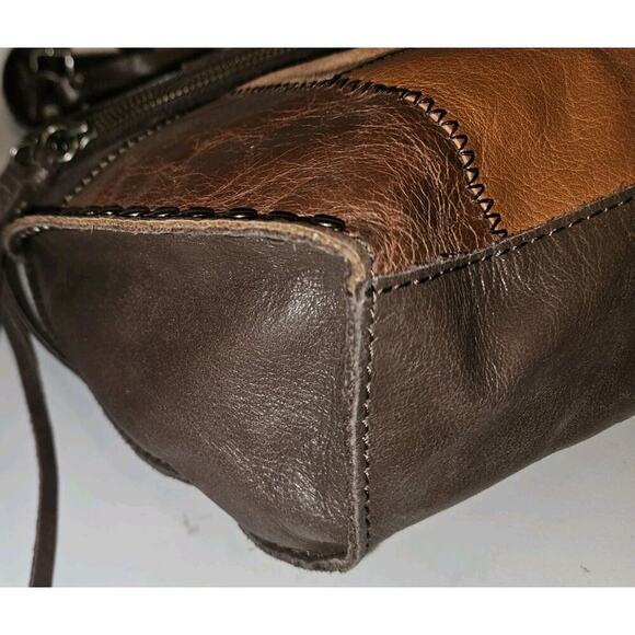 The SAK Brown Patchwork Leather Flap Crossbody 11x9x3.5 - Picture 7 of 9